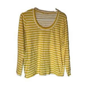 J. Crew Tee L Yellow & White Scoop Neck Long Sleeve Normcore Cottagecore Casual
